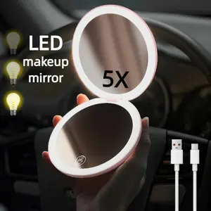 Foldable LED Lighted Rechargeable Makeup Mirror with Type-C Charging Cable, Dual Light Three Color Lighting, Portable Travel Cosmetic Tool, Portable Folding Mirror, Led Illuminated Mirror