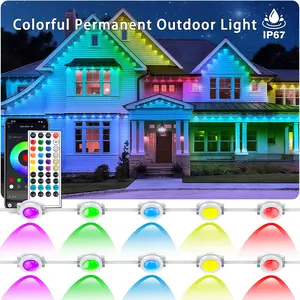50-100FT RGB Permanent Outdoor Lights, IP67 Waterproof LED Colorful Flashlights, App/Remote Control Outside Flashlight,Permanent outdoor colored lights for House Party and Holiday Decorations