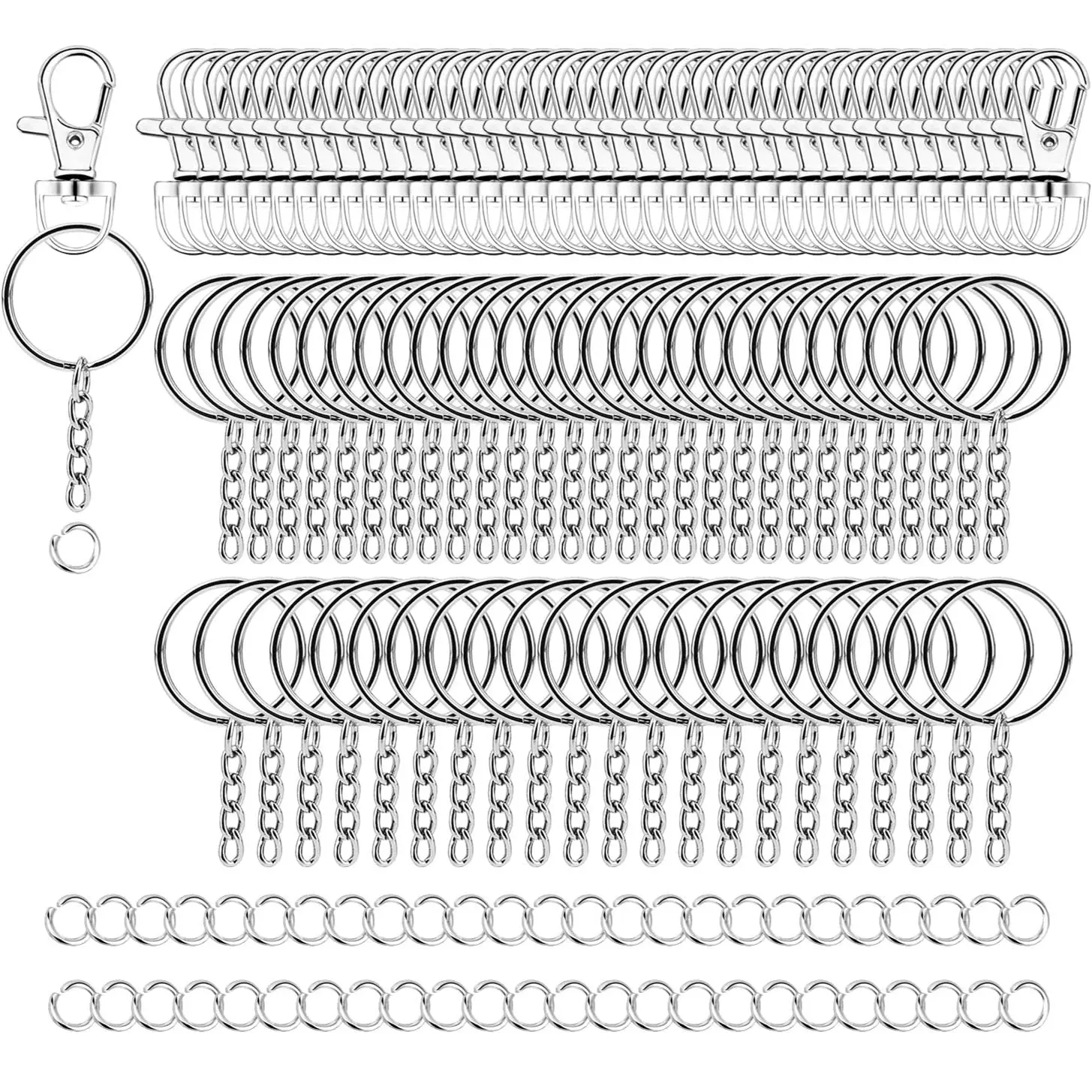 150-Piece Durable Alloy Metal Hardware Kit for Jewelry Making and DIY Lanyards, Includes 50 pcs key ring with chain, 360-Degree Swivel Hooks & Jump Rings, Handmade Keychains, 50 Pcs Swivel Hooks, 150 Pieces, 360 Degree Flexibility, Fashionable Jewelry Mak