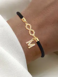 Women's Zirconia Inlay Infinity Symbol Letter Initial Bracelet, Adjustable Classic Casual Hand Rope, All Season Jewelry Accessory