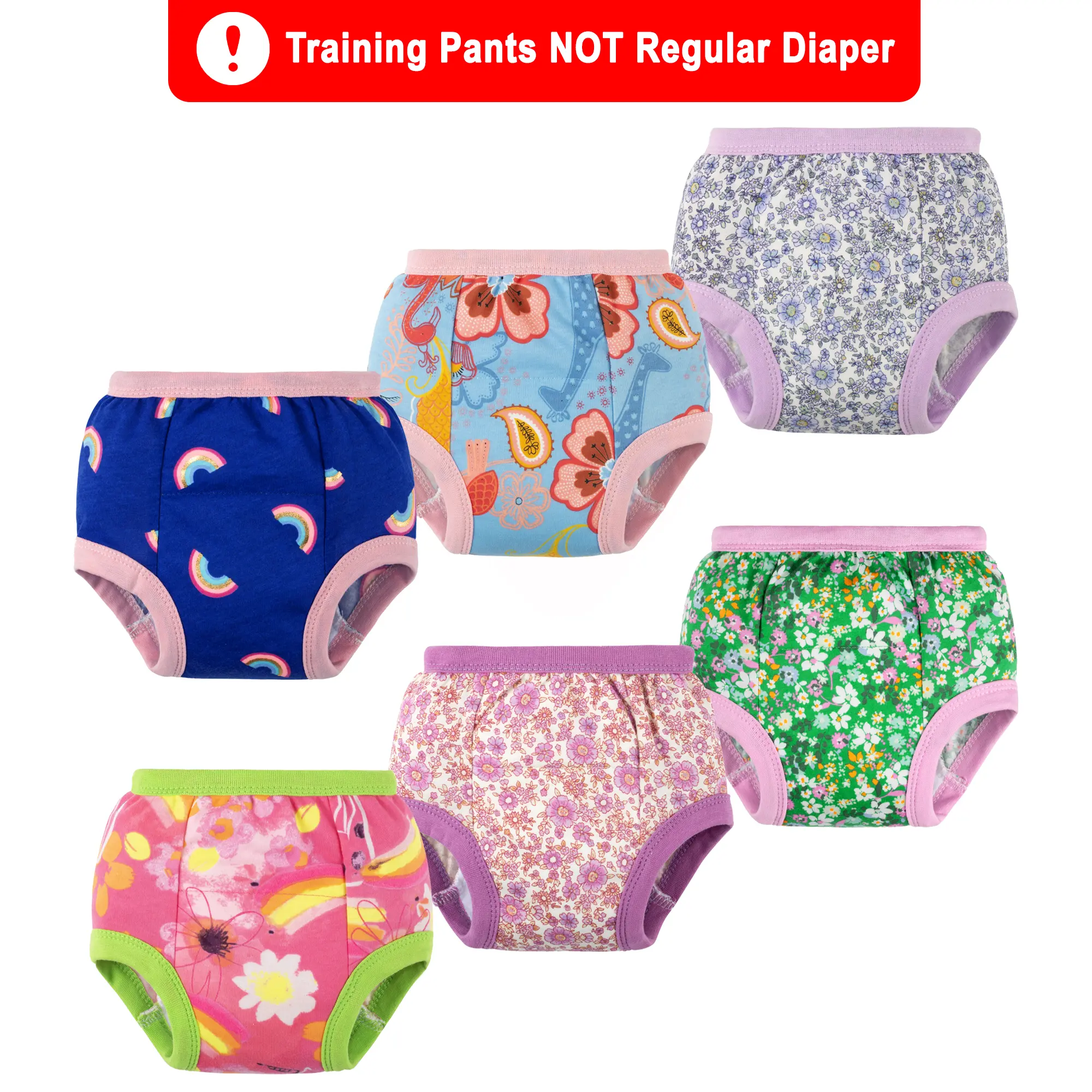 6-Pack Toddler Potty Training Underwear, Soft 100% Cotton Pull-Ups for Boys and Girls with an Elastic Waist, Reusable for All Seasons, Soft Breathable Underwear, Breathable, Potty Cues, Encourages Potty Training