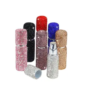 Portable Diamond Encrusted Glass Refillable Perfume Bottle, Spray Pump Empty Cosmetic Container, Cosmetic Storage, Travel Mist Bottle, Makeup, 10ML