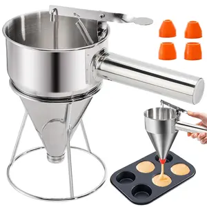 20 Oz Stainless Steel Pancake Batter Dispenser, Funnel Cake Dispenser Maker with Stand Squeeze Handle, Multi-Caliber Panckae Pourer for Cupcakes, Donut, Waffle or Baked Goods