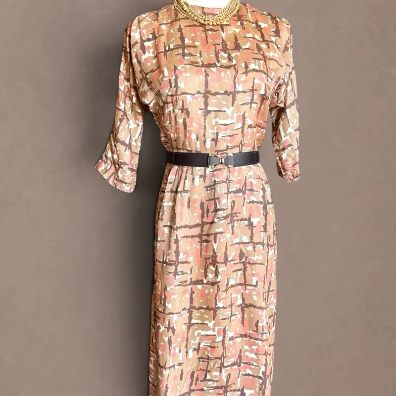 Vintage 1940s Rare Abstract Expressionist Print Rayon Dress