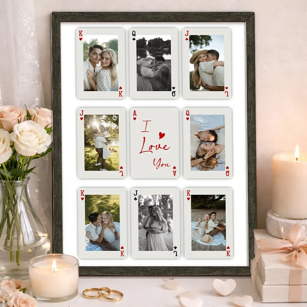 Custom Couples Photo Playing Cards Frame, Wedding Stuff, Romantic Playing Card Print, Couple Gifted Wall Art, Anniversary Gifts for Him, Sentimental Boyfriend Gifts, Couples Gifts, Gift for Boyfriend, Gift for Girlfriend