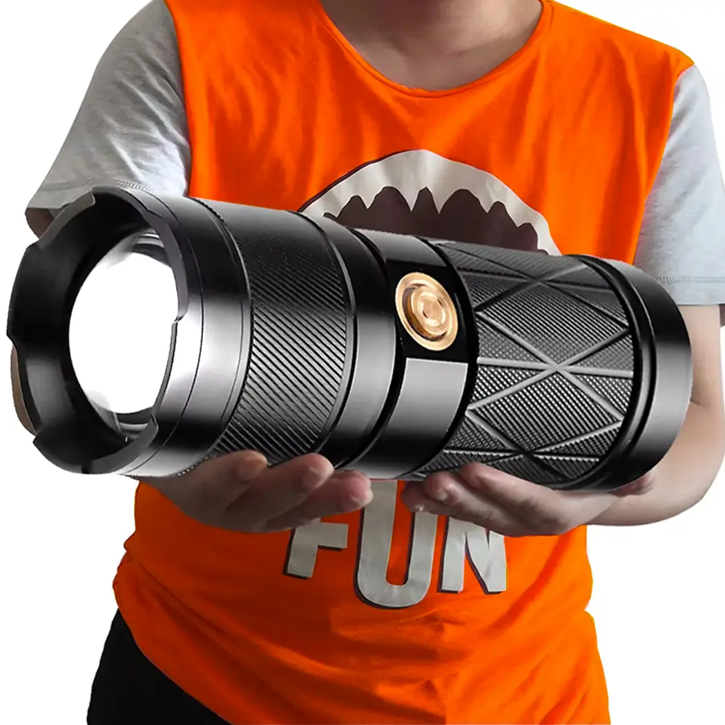 Super Bright Floodlight & Spotlight Flashlight with Telescopic Zoom, Built-in Ignition Function, 5 Lighting Modes, Aluminum Housing, Ultra-Long Battery Life Emergency Flashlight for Daily Indoor Use
