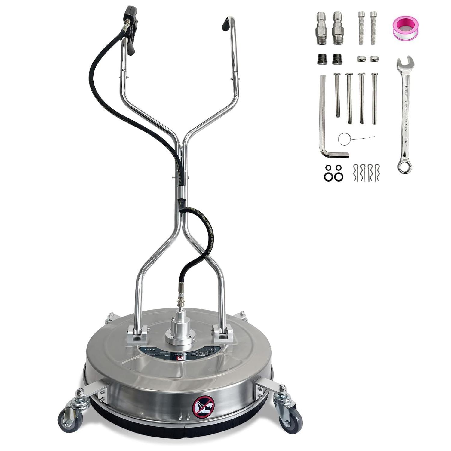 20" Pressure Washer Surface Cleaner with 4 Wheels & Dual Handles, 4600 PSI 12 GPM Stainless Steel Surface Cleaner Attachment with 2 Nozzles for Driveways, Sidewalks, Decks & Patios, Commercial Grade 20" Pressure Washer Surface Cleaner with 4 Wheels & Dual Handles, 4600 PSI 12 GPM Stainless Steel Surface Cleaner Attachment with 2 Nozzles for Driveways, Sidewalks, Decks & Patios, Commercial Grade