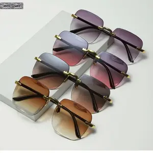 Unisex Retro Rimless Geometric Sunglasses (Set of 4) - UV400 Protection, Lightweight Gradient Shades, Casual Women's Sunglasses, Dual-Gender Style, Multi-Style Design for Hiking & Daily Wear, Dual-Gender Women's Sunglasses