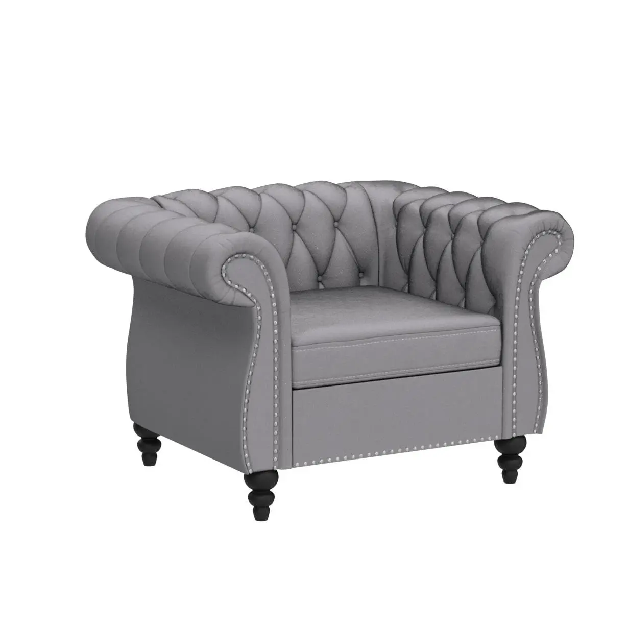 Giratree Velvet Chesterfield Single Chair, Medieval Modern Style Single Sofa Chair featuring button-and-hook backrest and stud detailing, rolled arms, soft upholstery casual chair, suitable for home bedrooms and reading rooms