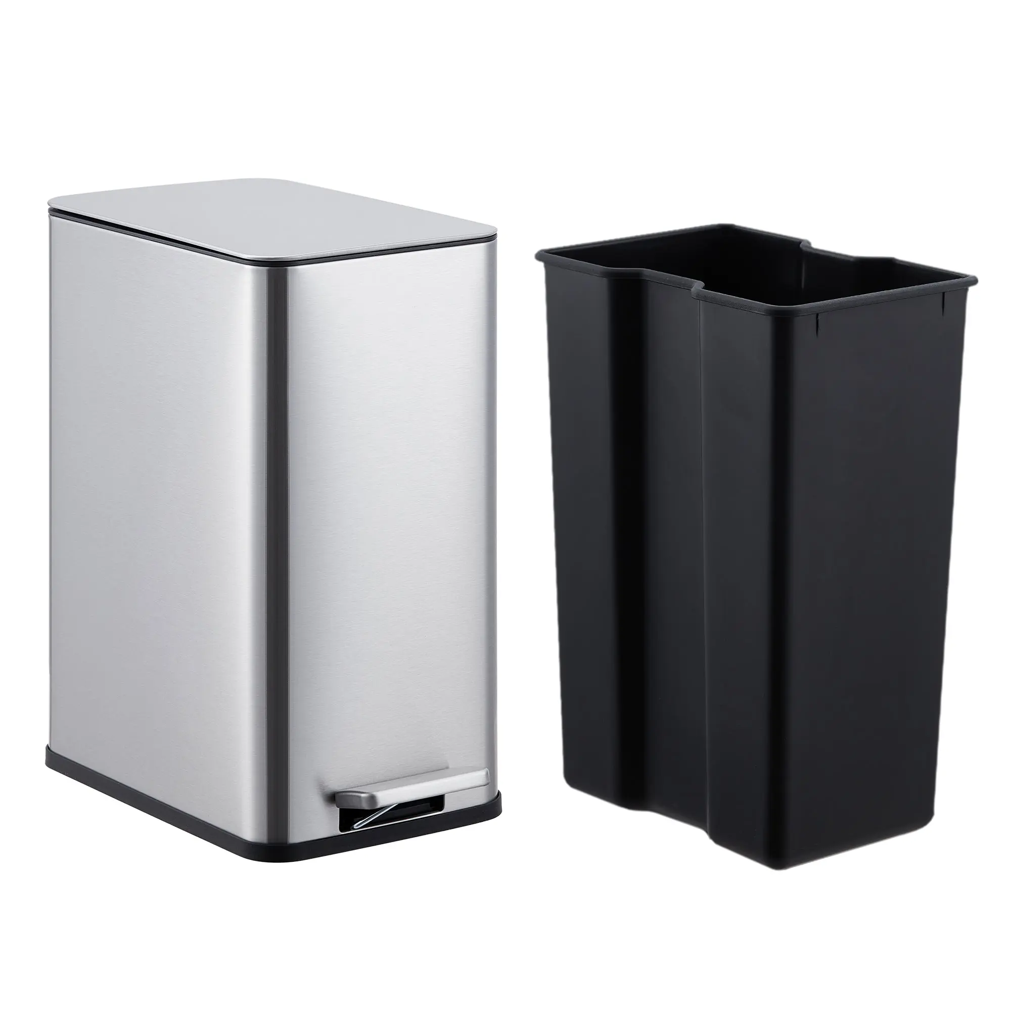 【GARVEE】10 Liter / 2.6 Gallon Small Bathroom Step Can with Lid, Soft Close, Step Pedal, Removable Inner Bucket, Brushed Stainless Steel Design for Convenient Use