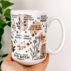 Christmas gift for best friend, Mental Health mug Daily Affirmations Glass cup 15oz Daily affirmations mug tumbler Mental health giftful mug