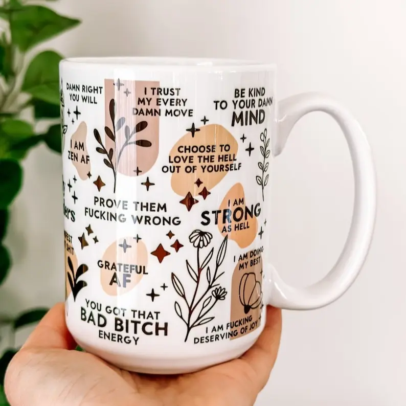 Christmas gift for best friend, Mental Health mug Daily Affirmations Glass cup 15oz Daily affirmations mug tumbler Mental health giftful mug