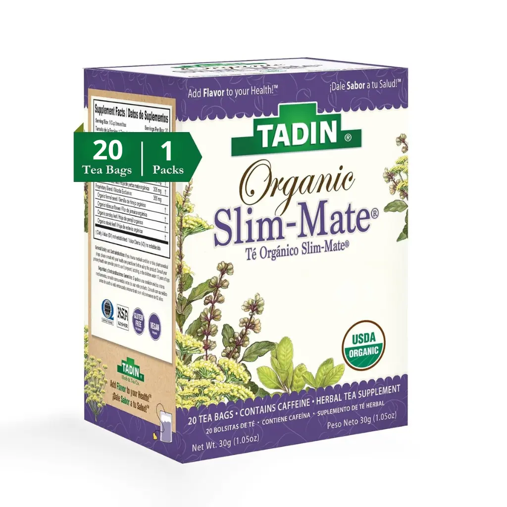 Tadin Organic Slim-Mate Tea, Caffeine Free Herbal Tea, 20 Tea Bags Per Box