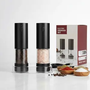 USB Rechargeable Electric Salt & Pepper Grinder Set (2PCS) – LED Light, Adjustable Grind Size, One-Touch One-Hand Use for Kitchen & BBQ and Gifts