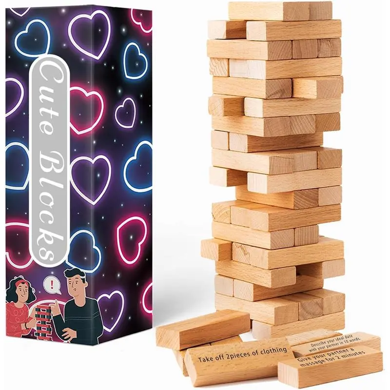 Romantic Couples' Stacking Game - Talking, Flirting, and Challenge Game for Unforgettable Date Night - Fun Game for Couples & Individual Engagement Blocks Wooden
