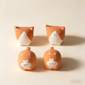Handcrafted Corgi & Shiba Inu Ceramic Figurine – Desk Decor Adorable Pet Themed Ornament for Home Office