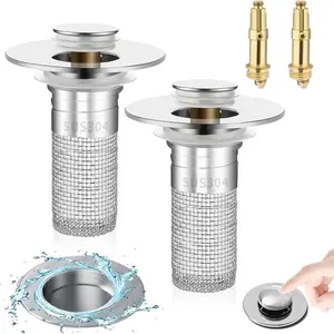 Stainless Steel Bathroom Sink Stopper, 1/2 Counts Anti-odor Basin Bouncing Core, Pop Up Bathroom Sink Plug, Sink Drain Stopper for Bathroom Bathtub