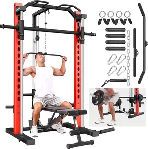 OppsDecor All-in-one Adjustable Smith Machine, Power Cage with LAT-Pull Down & Cable Crossover System, Home Gym Squat Rack Workout Equipment with Attachments, Home Exercise Machine,summervibes tiktokshopspringglowup