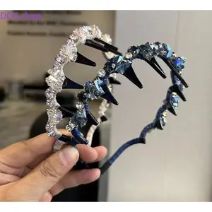 Sparkly Rhinestone Headband for Female, Non-Slip Tooth Comb Hair Accessory, Crystal Flyaway Control Headband for Makeup, Daily Style,summervibes
