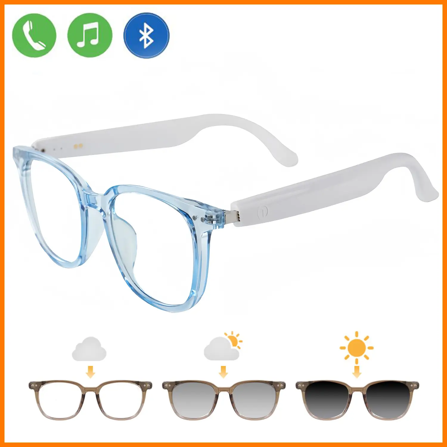 Bluetooth Smart Glasses,Automatic Color Change Eyewear,Wireless Connection,Listening to Music＆Making Phone Calls＆Remote Control Photography Chargeable