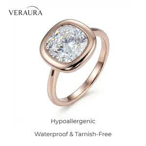 2ct Naked Gold Cushion Cut Ring Snag-Free Bezel Waterproof & Tarnish-Free  5A Grade Cubic Zirconia Hypoallergenic Minimalist Jewellery for Women