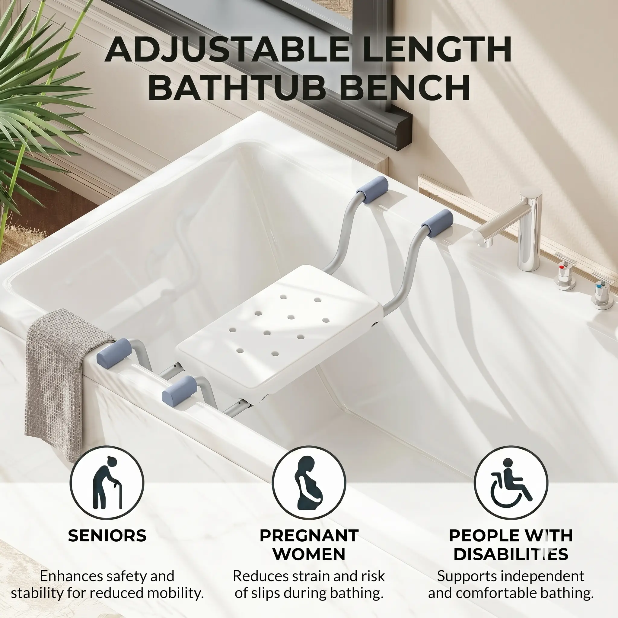 1pc Heavy-Duty Aluminum Adjustable Bath Chair for Seniors, Bathroom Shower Stool with Plastic Seat, 27.95-32.28 in Length, 260 lbs Weight Capacity, Bath Chairs For Seniors