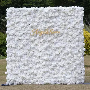 CB051 Pure White Rose 5D Cloth Flower Wall Wedding Backdrop Event Party Props