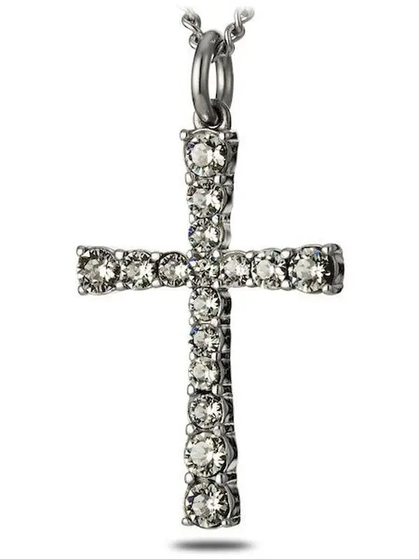 Women's Stainless Steel Cross Necklace with Crystals | Inscribed with Isaiah 46:4 Bible Verse