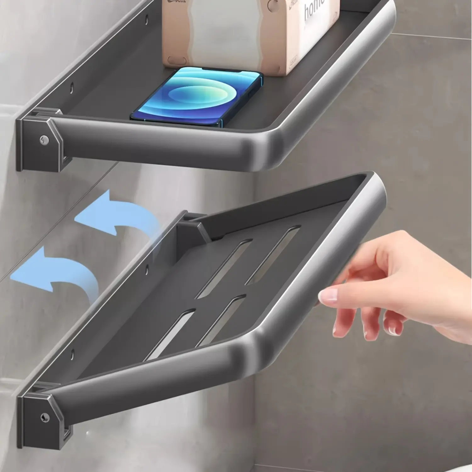 90° Foldable Aluminum RV Wall Shelf, Space-Saving Storage Rack Organizer for Campers and Rvs, Durable Metal Box for Phone Keys Accessories, Wall Mounted Organizer，bathroom shelf