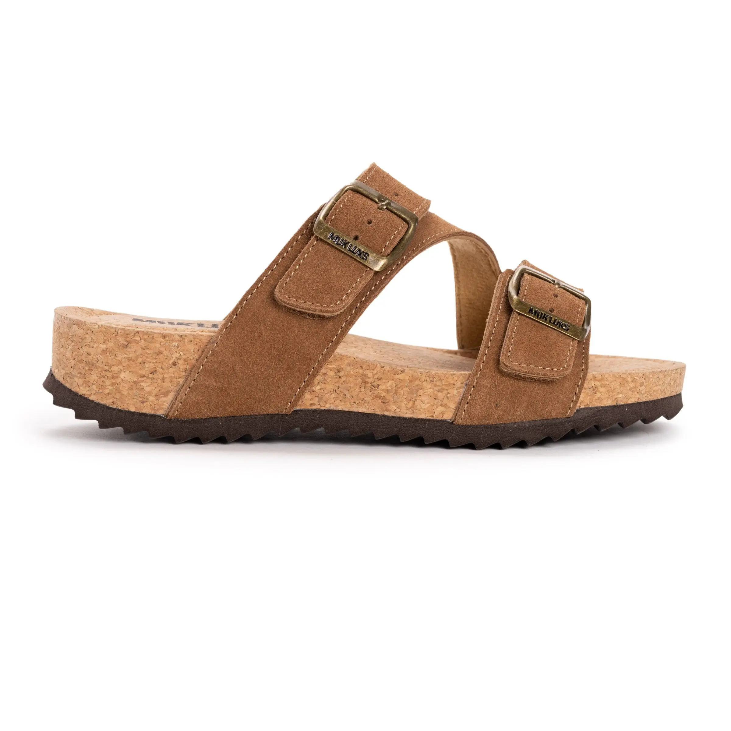 Muk Luks Women's Fashion Footwear Poppy Genuine Suede Slip-On Sandals - Buckle-Closure & Hook-Loop Shoe, Custom Fit, Plush Footbed for Casual Wear, Decor-Enhanced Design