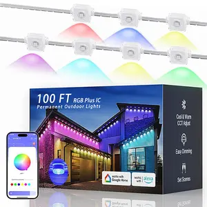 Nexillumi eaves light,Dynamic light，Permanent Qutdoor Lights100ft, Smart RGB IC Eaves Lights With72 Scene Modes, lP67 OutdoorLighting For Holiday Decorations,Party, 6OLEDS Garage Home