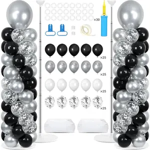 Black and Silver Balloon Column Stand Kit with 100 Balloons Graduation Stand with Base for Mother's Day Column for Birthday Wedding