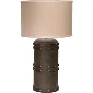Brown Leather Barrel Table Lamp