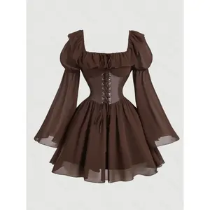 Women's Gothic A-Line Vintage Dress, Half-Formal Fall, Slimming Bowknot Design, Perfect for Halloween & Cosplay Events