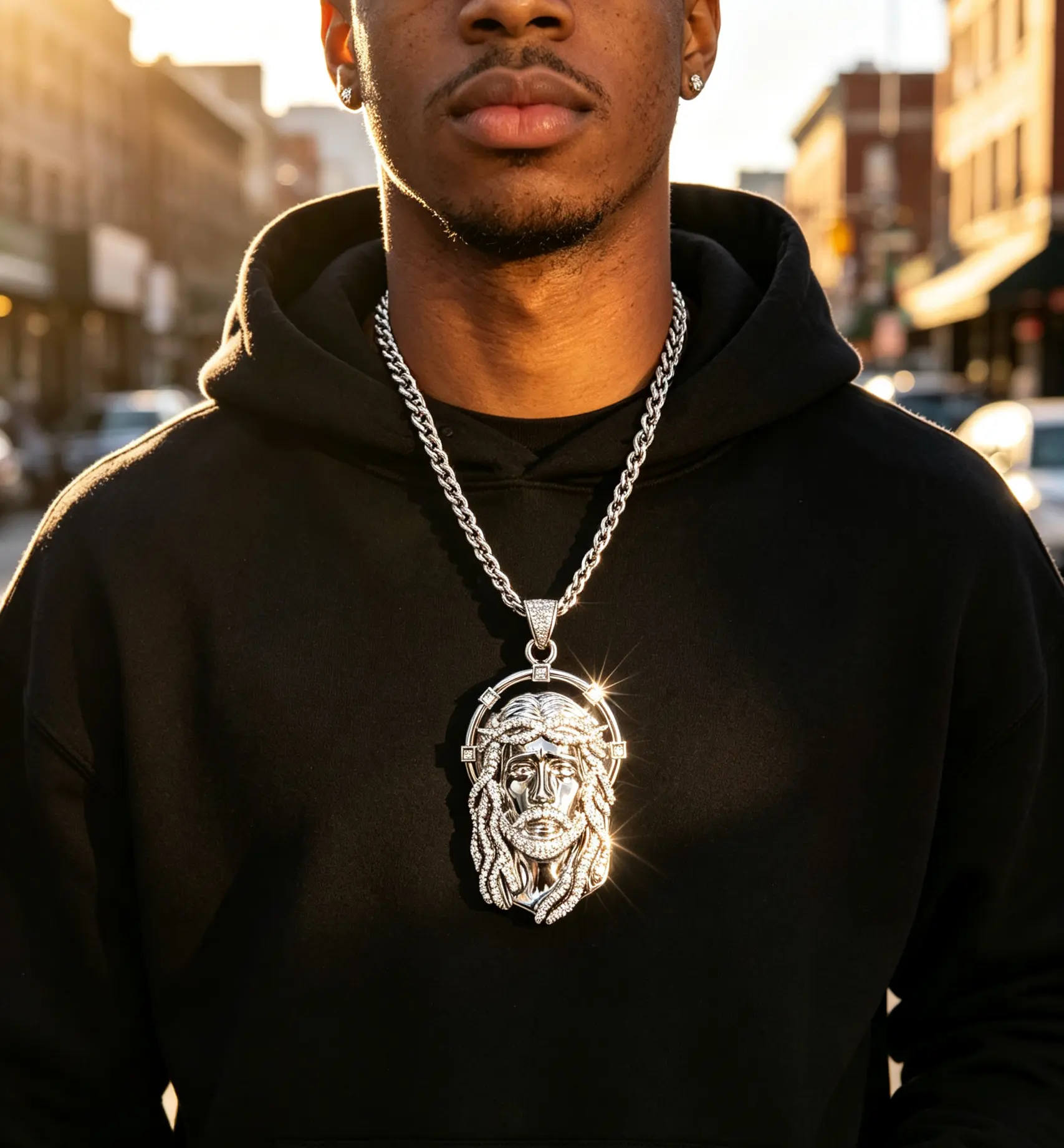 jewelry HIPHOP Hip-hop Copper Pendant with Figure Inlaid 3A Zircon, 14K Gold Plated and Rhinestones saturn necklace