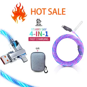 Mokongfu 120W 4in1 Charger Cable,LED Fast Charge Cable,Electronic Sanity charger with USB A and Type C,for iPhone 15/16 and Samsung(Blue and Colorful)