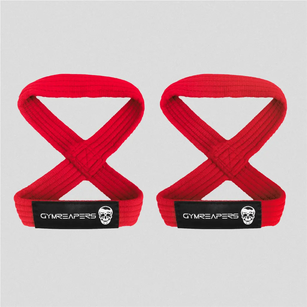 Red Figure 8 Lifting Straps by GYMREAPERS for Strongman, Powerlifting and Cross-Training