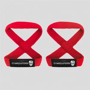 Red Figure 8 Lifting Straps by GYMREAPERS for Strongman, Powerlifting and Cross-Training