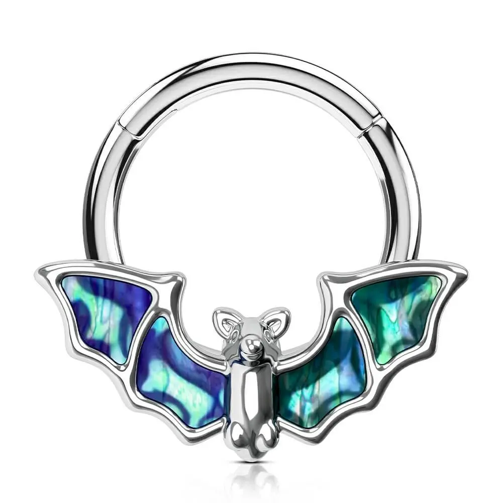 OUFER 16G 316L Stainless Steel Abalone Shell Bat Hinged Hoop Nose Ring Jewelry, Women's Casual Septum Helix Daith Piercing Accessory, 8mm/10mm Halloween Bat Ornament, Bats