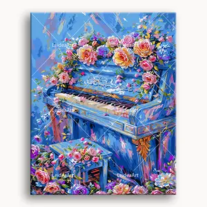 Romance in life 3 Paint by Number kit, DIY handmade painting,Canvas Art with Floral Piano Design