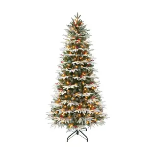 Puleo 7.5' Prelit Slim Flocked Halifax Fir Tree