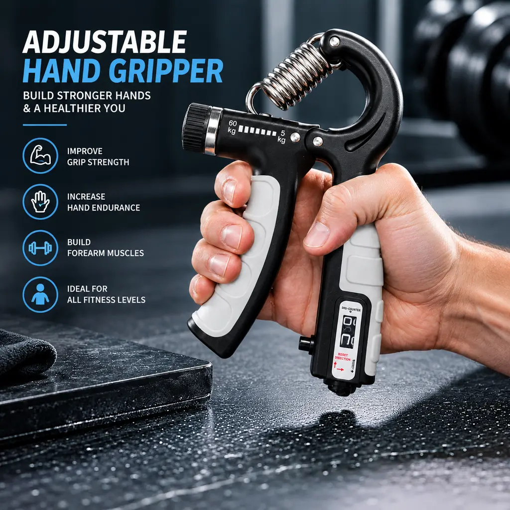 Adjustable Resistance Hand Gripper with Digital Counter, Portable Hand & Forearm Strength Trainer, Home Gym Hand Exerciser for Fitness Training