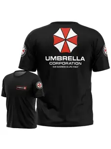 Biohazard Umbrella Company T-shirt - Black Iconic Logo and Slogan 3D Printed Short Sleeve Quick Drying T-shirt Perfect for Gaming Fans Menswear