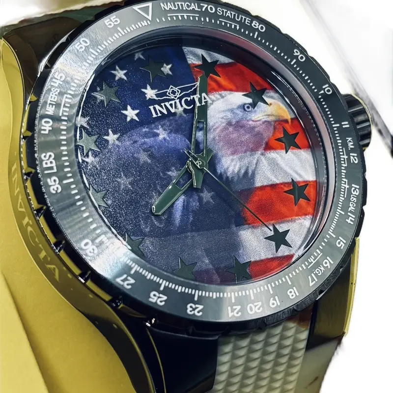 Invicta Aviator Freedom Flyer Men’s Quartz Round Watch - 50mm Camouflage Dial - USA Flag Gunmetal Case