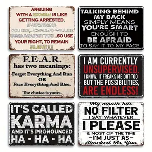 6pcs Funny Sarcasm & Inspirational Metal Wall Art Signs - Retro Vintage Humorous & Motivational Quotes, 8x12 Inch Tin Signs Suitable for Man Cave, Home, Garage, Bar Decor - Metal W