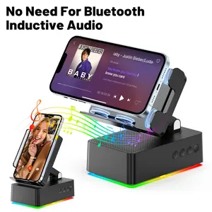 Gen 2 Wireless Inductive speaker Landscape&Portrait Ready with Dynamic RGB Lights, Bluetooth 5.4, Foldable Cellphone Holder, IPX4 Waterproof, USB-C Charging, Fits Smart Phone