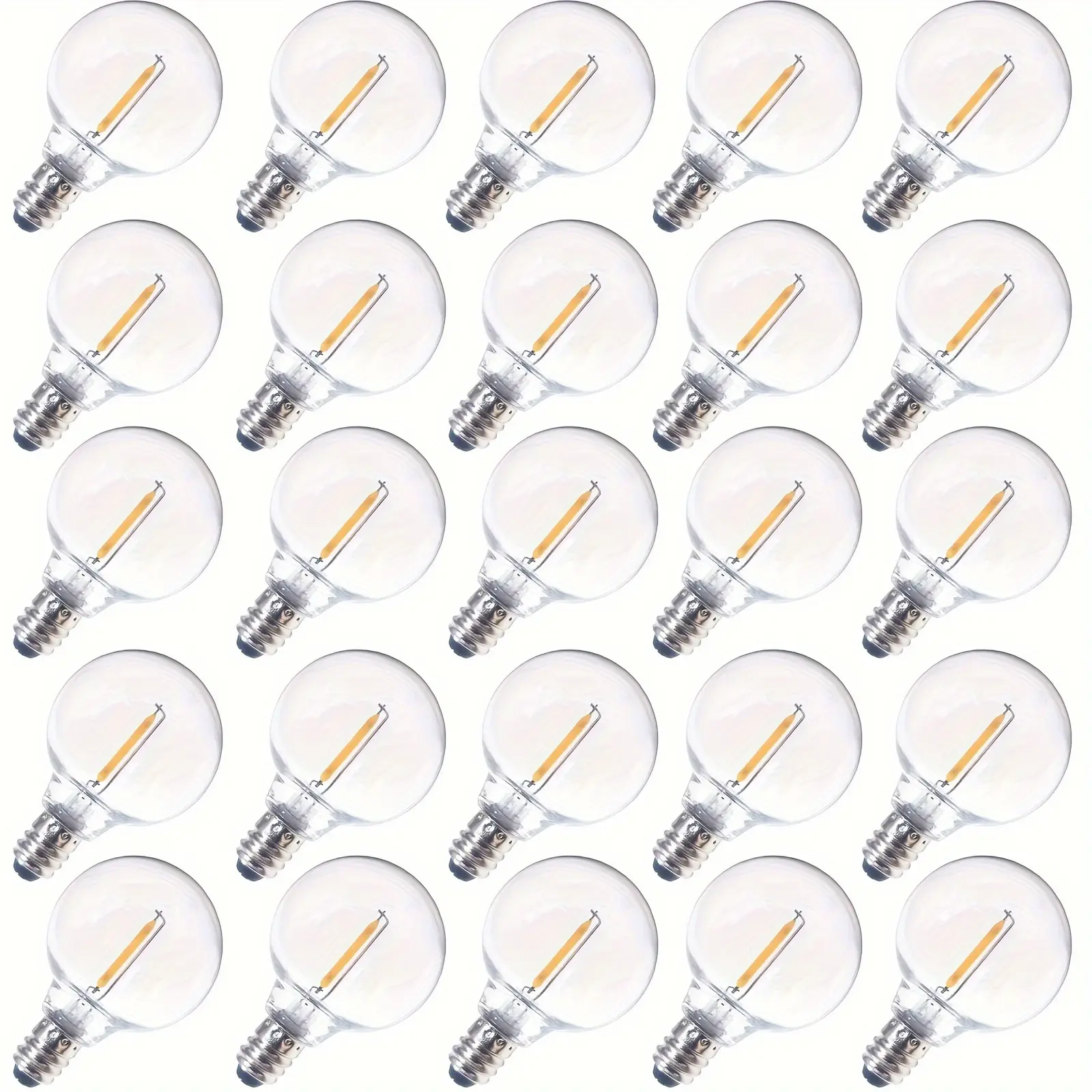 G40 LED Replacement Bulbs (25+2pcs), E12 Screw Base Glossy Surface Shatterproof Ball Bulbs, 0.6W Equivalent to 5W Incandescent, Warm White Energy-Saving Long-Lasting for String Lights Outdoor Decor