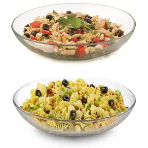 Libbey Selene Coupe Serving Bowls, Set of 2, 12-Inch Wide, 2.5-Inch Tall Clear Glass, Stackable, Lead-Free, Dishwasher-Safe Large Serveware for Salads, Pastas, Snacks, Classic Entertaining