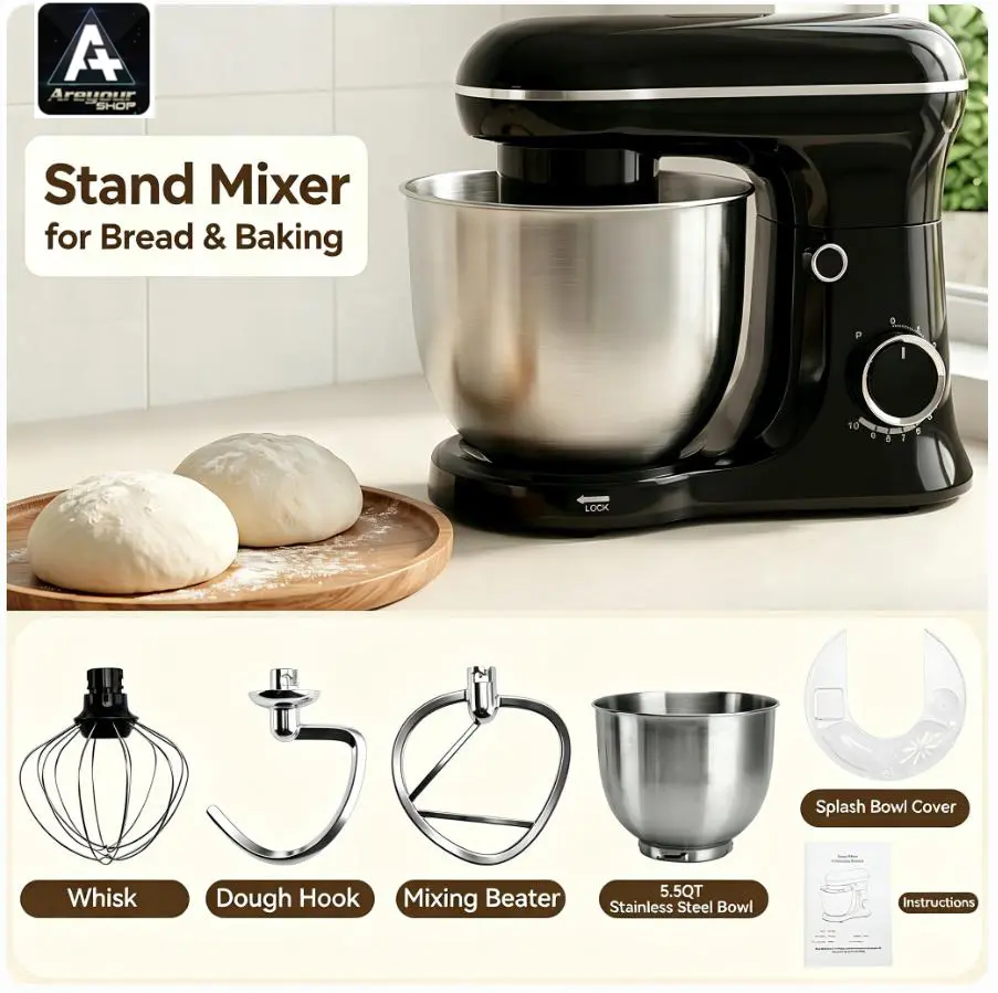 5.5QT 1500W Stand Mixer for Bread & Baking, 10-Speed Control 5.5QT 1500W Stand Mixer for Bread & Baking, 10-Speed Control