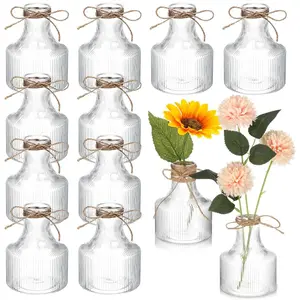 12 Pcs 5 Inch Small Flower Bud Vases Centerpieces Decorative Cylinder Vase Bulk for Wedding Home Table Decorations Flower Plant Propagation with (Clear)